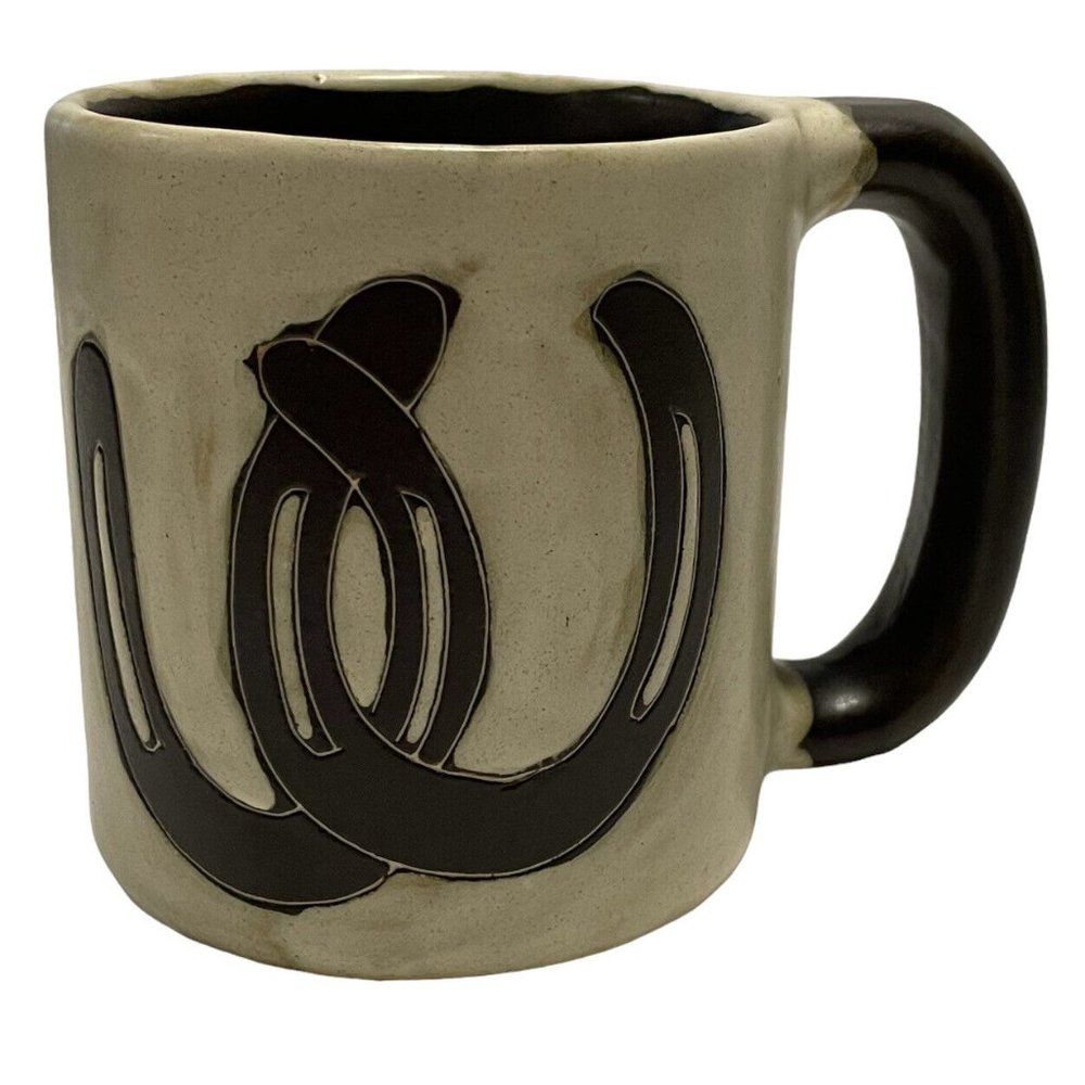 Mara Mexican Art Pottery Horseshoes  Luck Coffee Mug Horse Western Heavy
